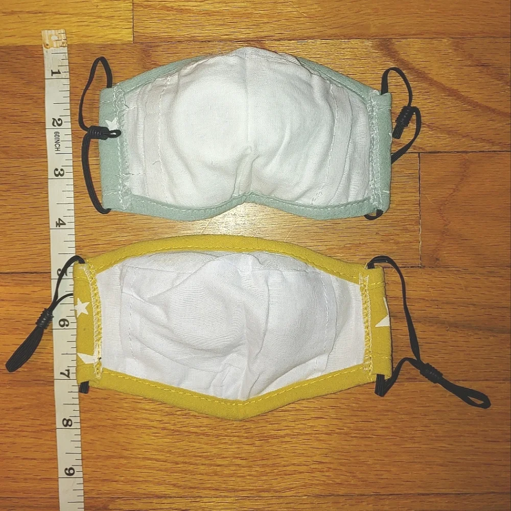 Set of 2 Small Children's Face masks Yellow Stars Light Green Stars